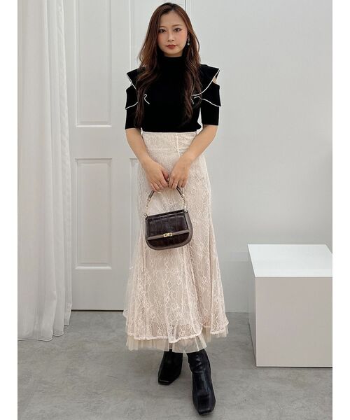 MERCURYDUO(マーキュリーデュオ)の「オープンショルダーラッフルボトルネックニット(ニット/セーター・レディース・チャコールグレー/ブラック/パープル/オフホワイト/ベビーピンク・FREE)」の22枚目の写真