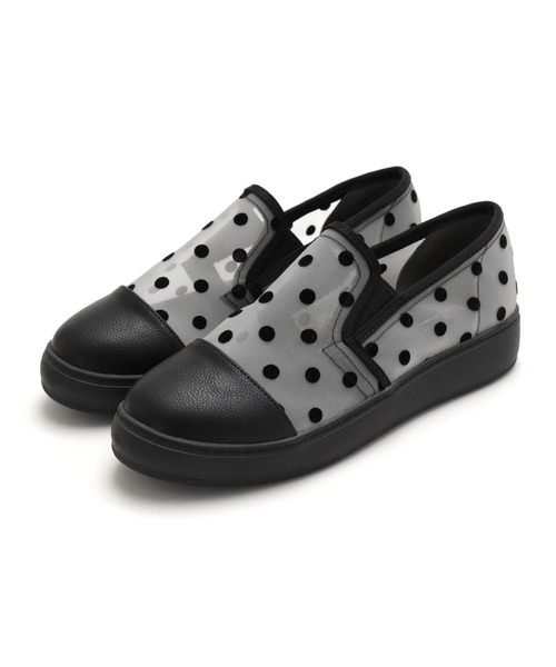 Feee(SHOES)(フィー)の「【軽量】メッシュ ドット柄のスリッポンスニーカー/Feee(スリッポン・レディース・ホワイト系その他/ブラック/ホワイト・24.5cm/24.0cm/23.5cm/23.0cm/22.5cm)」の4枚目の写真