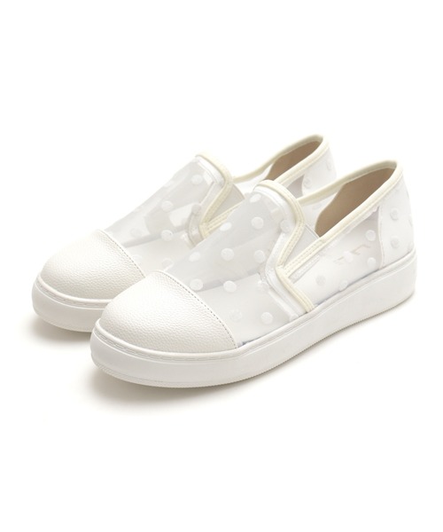 Feee(SHOES)(フィー)の「【軽量】メッシュ ドット柄のスリッポンスニーカー/Feee(スリッポン・レディース・ホワイト系その他/ブラック/ホワイト・24.5cm/24.0cm/23.5cm/23.0cm/22.5cm)」の5枚目の写真