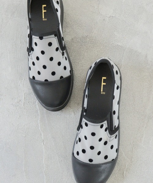Feee(SHOES)(フィー)の「【軽量】メッシュ ドット柄のスリッポンスニーカー/Feee(スリッポン・レディース・ホワイト系その他/ブラック/ホワイト・24.5cm/24.0cm/23.5cm/23.0cm/22.5cm)」の17枚目の写真