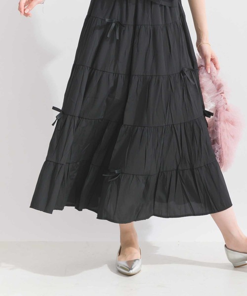 Lo-Fi(ローファイ)の「リボン付きティアードスカート(スカート・レディース・ブラック/オフホワイト・M)」の2枚目の写真