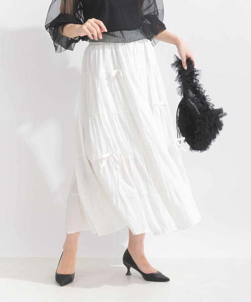 Lo-Fi(ローファイ)の「リボン付きティアードスカート(スカート・レディース・ブラック/オフホワイト・M)」の3枚目の写真