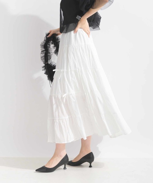 Lo-Fi(ローファイ)の「リボン付きティアードスカート(スカート・レディース・ブラック/オフホワイト・M)」の4枚目の写真