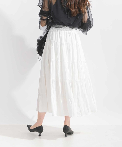 Lo-Fi(ローファイ)の「リボン付きティアードスカート(スカート・レディース・ブラック/オフホワイト・M)」の5枚目の写真