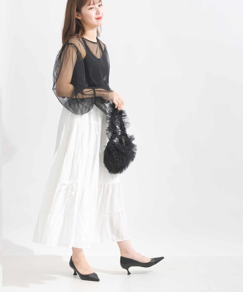 Lo-Fi(ローファイ)の「リボン付きティアードスカート(スカート・レディース・ブラック/オフホワイト・M)」の7枚目の写真