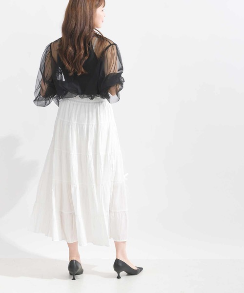 Lo-Fi(ローファイ)の「リボン付きティアードスカート(スカート・レディース・ブラック/オフホワイト・M)」の8枚目の写真