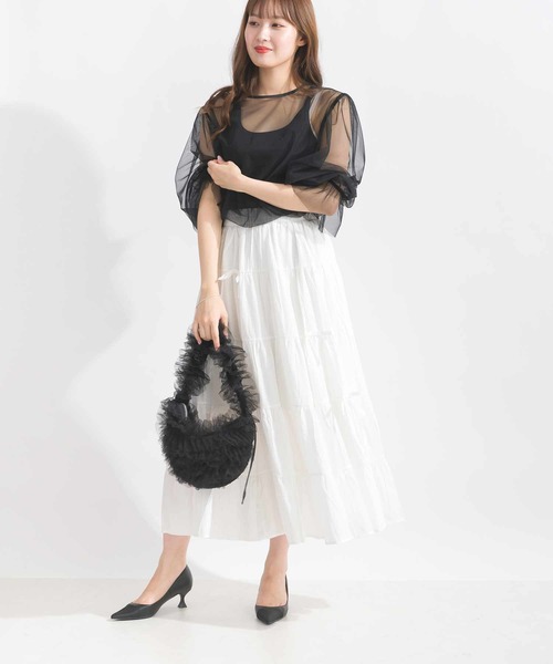 Lo-Fi(ローファイ)の「リボン付きティアードスカート(スカート・レディース・ブラック/オフホワイト・M)」の9枚目の写真