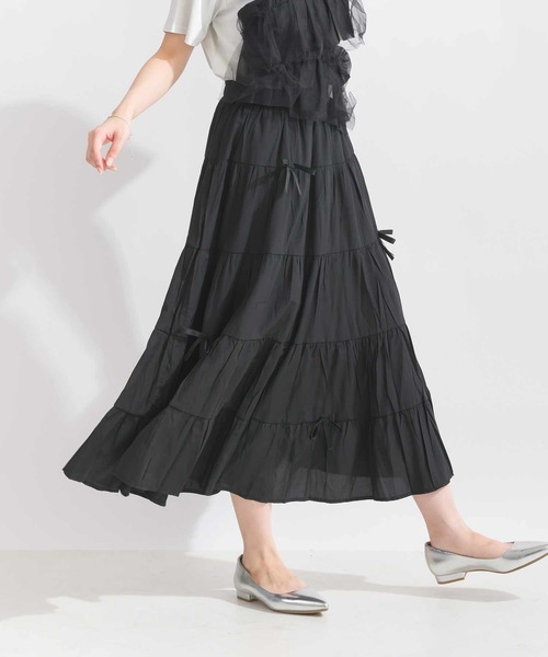 Lo-Fi(ローファイ)の「リボン付きティアードスカート(スカート・レディース・ブラック/オフホワイト・M)」の11枚目の写真