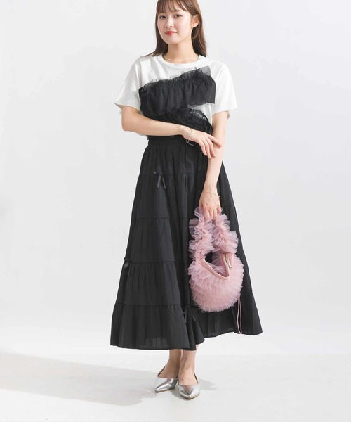 Lo-Fi(ローファイ)の「リボン付きティアードスカート(スカート・レディース・ブラック/オフホワイト・M)」の13枚目の写真