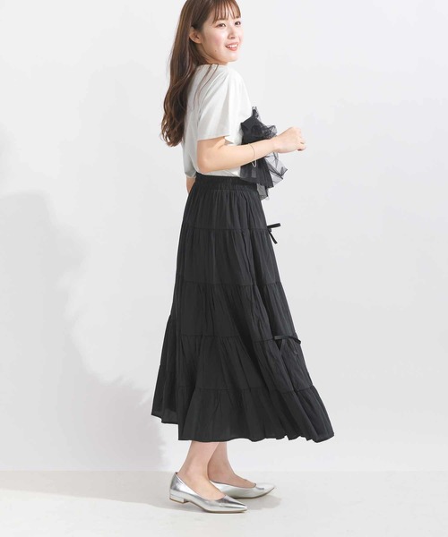 Lo-Fi(ローファイ)の「リボン付きティアードスカート(スカート・レディース・ブラック/オフホワイト・M)」の14枚目の写真