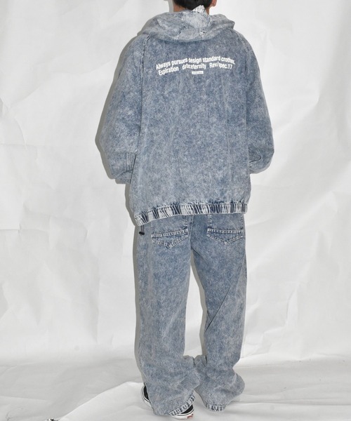 DOUBLE STEAL（ダブルスティール）の「DS刺繍 デニムパーカーJKT（デニムジャケット・メンズ・ケミカルウォッシュ/ブラック系その他・X-LARGE/LARGE）」の4枚目の写真