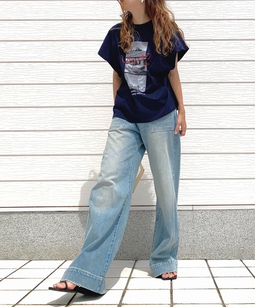 Q（キュー）の「VOYAGE T（Tシャツ/カットソー・レディース・ホワイト/ネイビー/オレンジ・MEDIUM）」の18枚目の写真