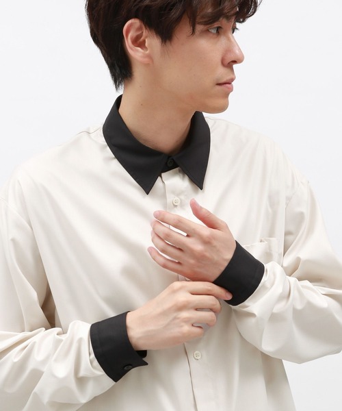 LAKOLE（ラコレ）の「シルクライククレリック長袖シャツ / 141079（シャツ/ブラウス・メンズ・ブラック/オフホワイト/ブラウン・MEDIUM/LARGE）」の2枚目の写真