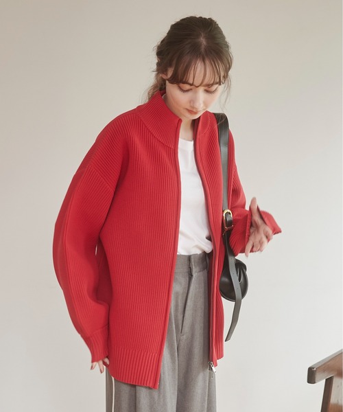 セール】ハイネック ジップニットカーディガン（カーディガン/ボレロ