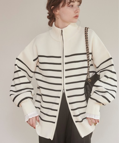 セール】ハイネック ジップニットカーディガン（カーディガン/ボレロ