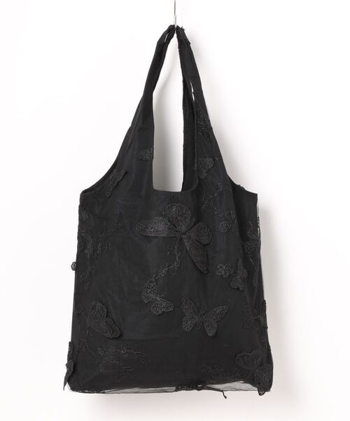 Fun & Daily（ファンアンドデイリー）の「レースバタフライキャンバスバッグ（トートバッグ・レディース・ホワイト/ブラック・FREE）」の2枚目の写真