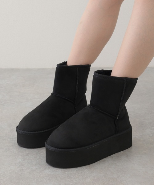 セール】5cm厚底 ムートン風 内ボア 厚底 ショート ブーツ（ブーツ