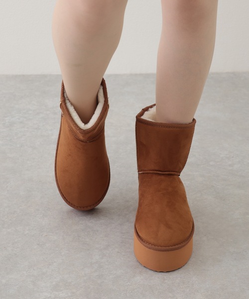 セール】5cm厚底 ムートン風 内ボア 厚底 ショート ブーツ（ブーツ
