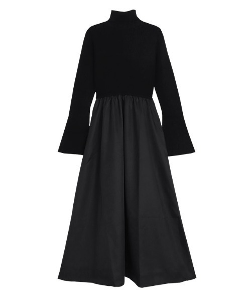 Pierrot（ピエロ）の「タートルネックフレアスリーブドッキングワンピース（ワンピース・レディース・ブラック×ブラック/ブラック系その他/ホワイト×ブラック・PM/M/L）」の10枚目の写真