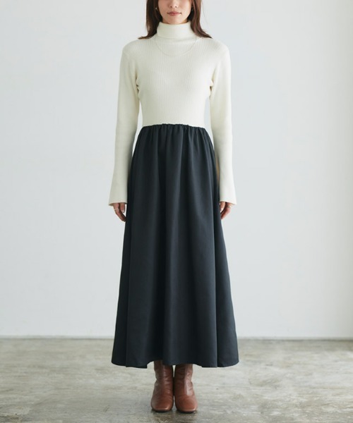 Pierrot（ピエロ）の「タートルネックフレアスリーブドッキングワンピース（ワンピース・レディース・ブラック×ブラック/ブラック系その他/ホワイト×ブラック・PM/M/L）」の13枚目の写真