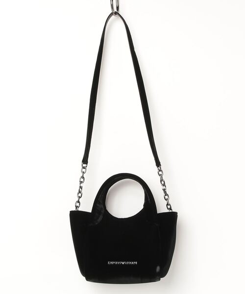 EMPORIO ARMANI(エンポリオアルマーニ)の「【エンポリオ アルマーニ】ハンドバッグ テクスチャードベルベット チェーンストラップ(ハンドバッグ・レディース・ブラック/ダークグリーン・FREE)」の1枚目の写真
