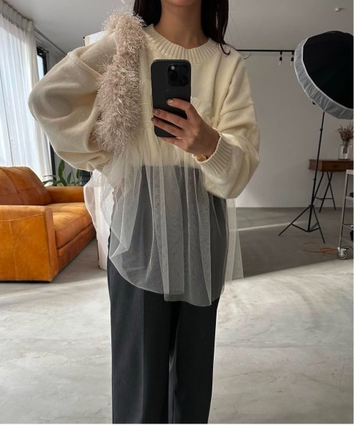 I_am（アイアム）の「tulle docking flare knit / チュールドッキングフレアニット（ニット/セーター・レディース・アイボリー/グレー・FREE）」の11枚目の写真