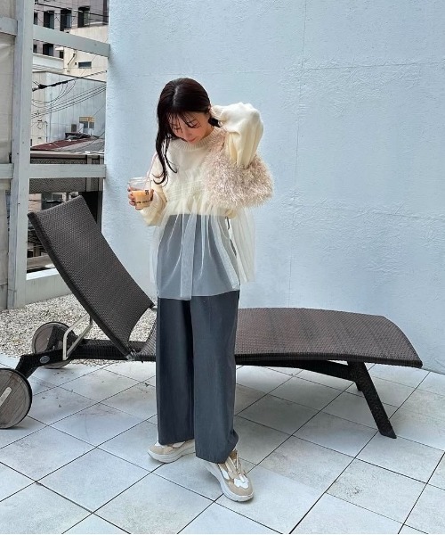 I_am（アイアム）の「tulle docking flare knit / チュールドッキングフレアニット（ニット/セーター・レディース・アイボリー/グレー・FREE）」の13枚目の写真