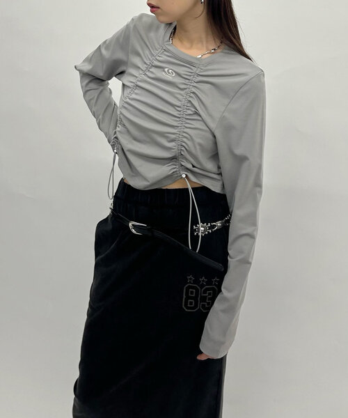 WHO'S WHO gallery（フーズフーギャラリー）の「【SLOPPY/スロッピー】フューチャーロゴドロストトップス（Tシャツ/カットソー・レディース・ブラック/オフホワイト/グレー・FREE）」の3枚目の写真