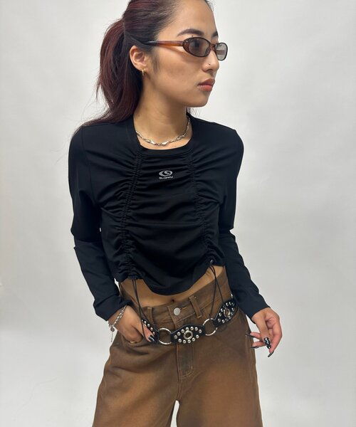 WHO'S WHO gallery（フーズフーギャラリー）の「【SLOPPY/スロッピー】フューチャーロゴドロストトップス（Tシャツ/カットソー・レディース・ブラック/オフホワイト/グレー・FREE）」の2枚目の写真