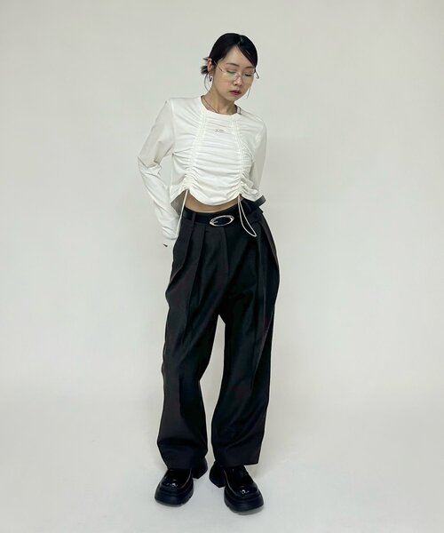 WHO'S WHO gallery（フーズフーギャラリー）の「【SLOPPY/スロッピー】フューチャーロゴドロストトップス（Tシャツ/カットソー・レディース・ブラック/オフホワイト/グレー・FREE）」の8枚目の写真
