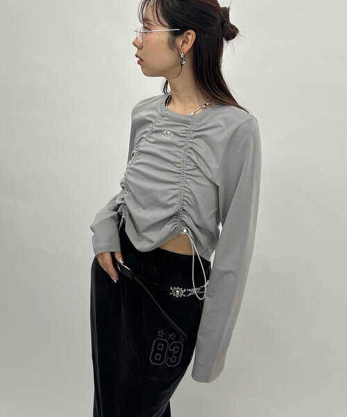 WHO'S WHO gallery（フーズフーギャラリー）の「【SLOPPY/スロッピー】フューチャーロゴドロストトップス（Tシャツ/カットソー・レディース・ブラック/オフホワイト/グレー・FREE）」の6枚目の写真