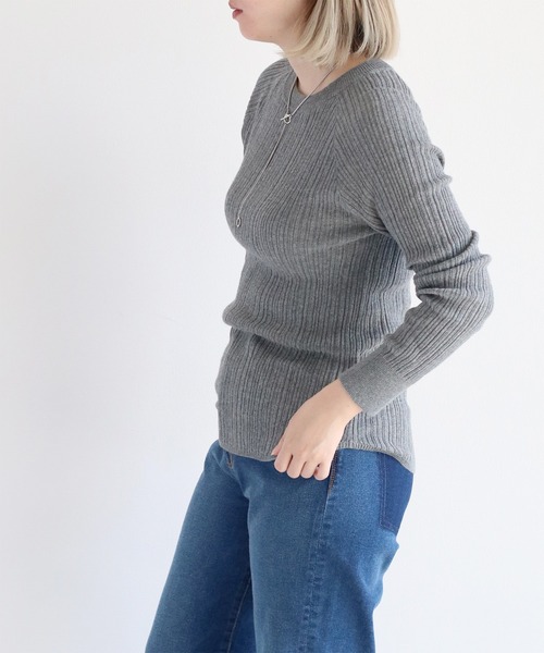 cepo(セポ)の「ランダムリブクルーネックニット(Tシャツ/カットソー・レディース・チャコール/グレー/オフホワイト・M)」の18枚目の写真