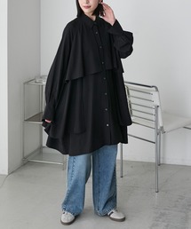 forksy. | 【forksy.】レイヤード風タックオーバーサイズシャツ/ミニワンピース(シャツワンピース)