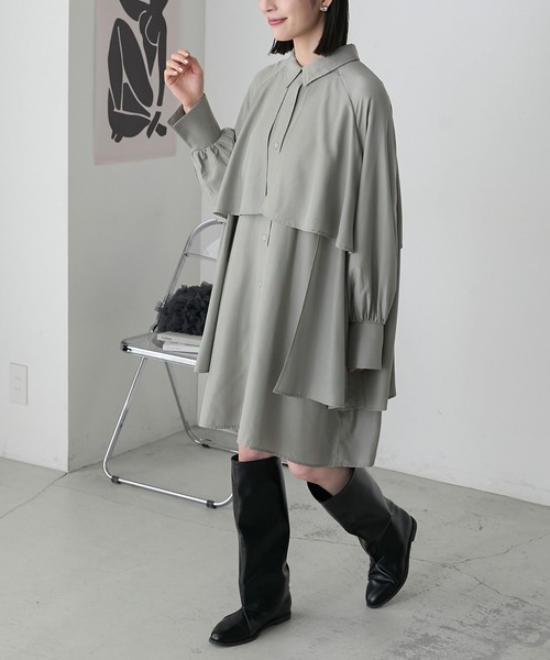 forksy.（フォルクシー）の「【forksy.】レイヤード風タックオーバーサイズシャツ/ミニワンピース（シャツワンピース・レディース・ホワイト/ブラック/ライトカーキ・FREE）」の18枚目の写真