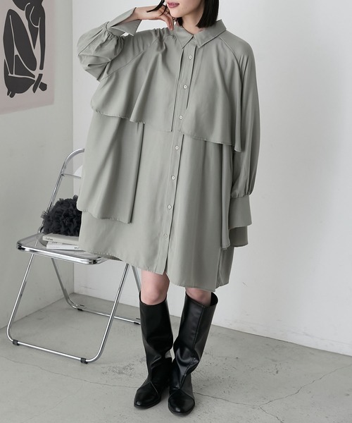forksy.（フォルクシー）の「【forksy.】レイヤード風タックオーバーサイズシャツ/ミニワンピース（シャツワンピース・レディース・ホワイト/ブラック/ライトカーキ・FREE）」の21枚目の写真