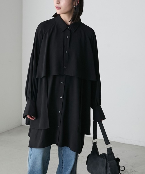 forksy.（フォルクシー）の「【forksy.】レイヤード風タックオーバーサイズシャツ/ミニワンピース（シャツワンピース・レディース・ホワイト/ブラック/ライトカーキ・FREE）」の5枚目の写真