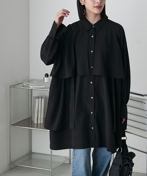 forksy.（フォルクシー）の「【forksy.】レイヤード風タックオーバーサイズシャツ/ミニワンピース（シャツワンピース・レディース・ホワイト/ブラック/ライトカーキ・FREE）」の12枚目の写真