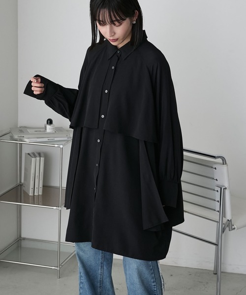 forksy.】レイヤード風タックオーバーサイズシャツ/ミニワンピース