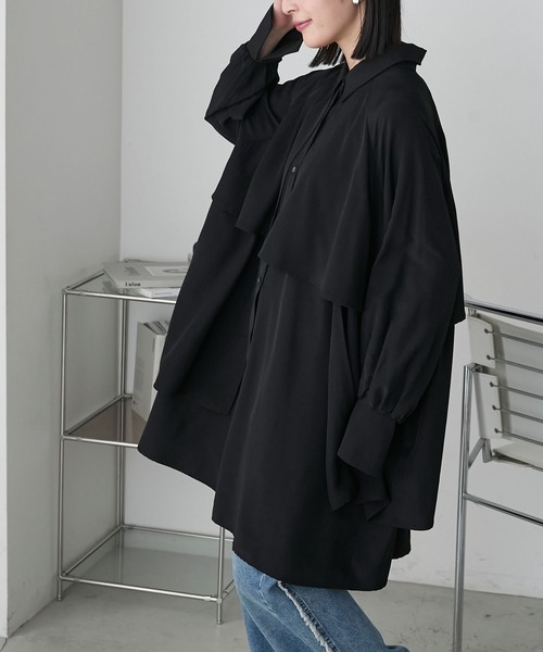 forksy.】レイヤード風タックオーバーサイズシャツ/ミニ