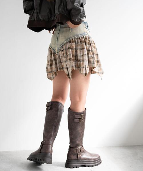 dispark(ディスパーク)の「DISPARK/チェック切替デニムミニスカパン(スカート・レディース・ブラック/ベージュ・FREE)」の14枚目の写真