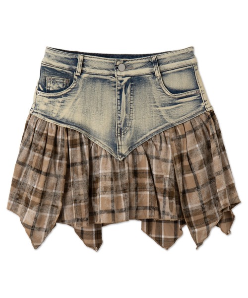 dispark(ディスパーク)の「DISPARK/チェック切替デニムミニスカパン(スカート・レディース・ブラック/ベージュ・FREE)」の3枚目の写真