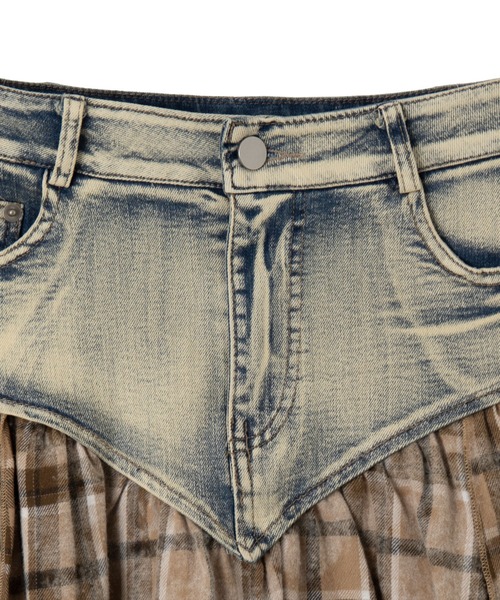 dispark(ディスパーク)の「DISPARK/チェック切替デニムミニスカパン(スカート・レディース・ブラック/ベージュ・FREE)」の5枚目の写真