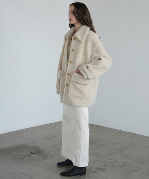 CLANE（クラネ）の「RIDGE POCKET BOA OVER COAT（ステンカラーコート・レディース・ベージュ/アイボリー・1/2/0）」の8枚目の写真