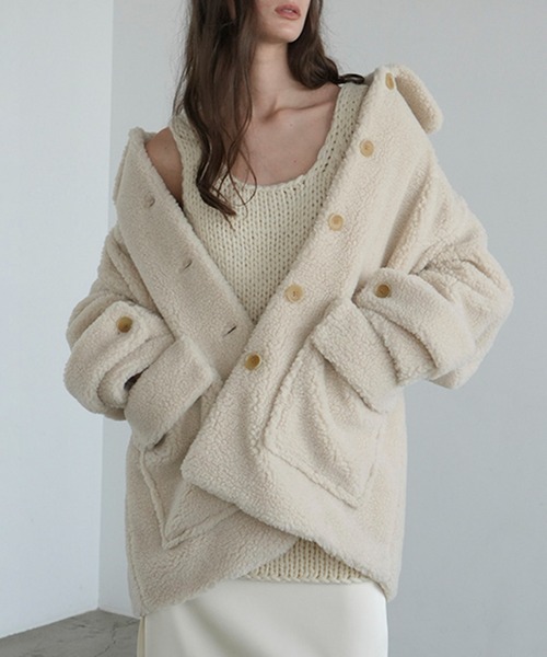 CLANE（クラネ）の「RIDGE POCKET BOA OVER COAT（ステンカラーコート・レディース・ベージュ/アイボリー・1/2/0）」の3枚目の写真