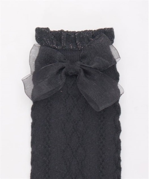 axes femme(アクシーズファム)の「シアーリボンラメハイソックス(ソックス/靴下・キッズ・ブラック/ホワイト・FREE)」の5枚目の写真
