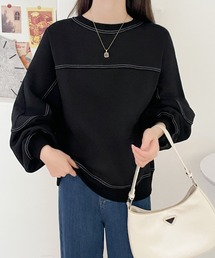 配色ステッチ裏起毛スウェットプルオーバー