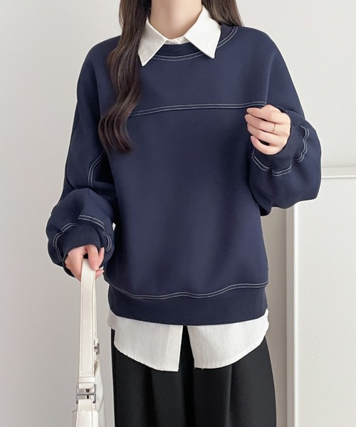 ECLIN(エクラン)の「配色ステッチ裏起毛スウェットプルオーバー(スウェット・レディース・ネイビー/ブラック/ベージュ・XL/L/M)」の17枚目の写真