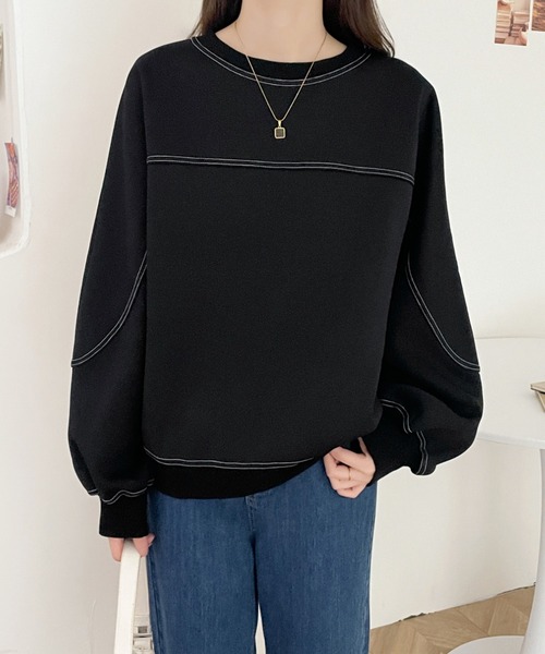 ECLIN(エクラン)の「配色ステッチ裏起毛スウェットプルオーバー(スウェット・レディース・ネイビー/ブラック/ベージュ・XL/L/M)」の8枚目の写真
