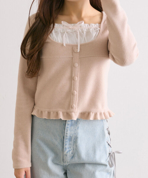 OLIVE des OLIVE(オリーブデオリーブ)の「【SNSで大バズり中!】ドッキングプルオーバー(Tシャツ/カットソー・レディース・ピンク/ブラック/アイボリー・FREE)」の2枚目の写真