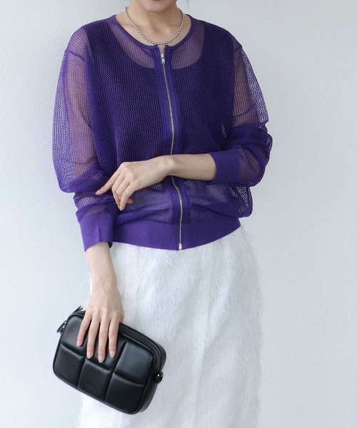 TITE IN THE STORE（ティテ　インザ　ストア）の「メッシュ編みジップニットカーディガン（カーディガン/ボレロ・レディース・ブラック/ベージュ/パープル・38）」の3枚目の写真